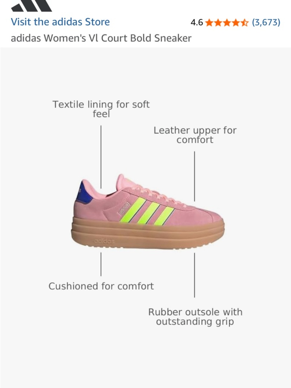 Adidas Women's Vl Court Bold Sneaker Pink Spark Platform size 6 Like New - Picture 8 of 9